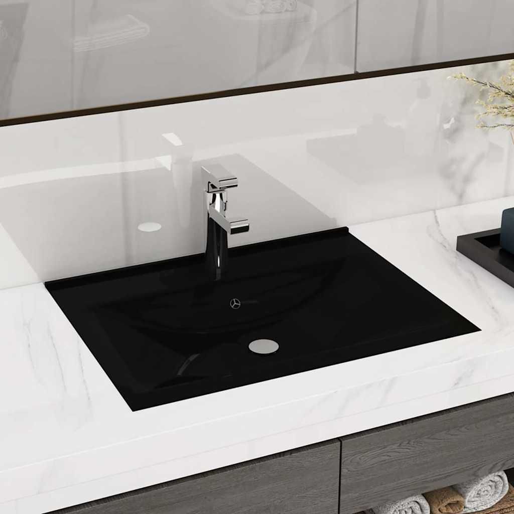 Lavandino con Foro Rubinetto Nero Opaco 60x46 cm in Ceramica vidaXL