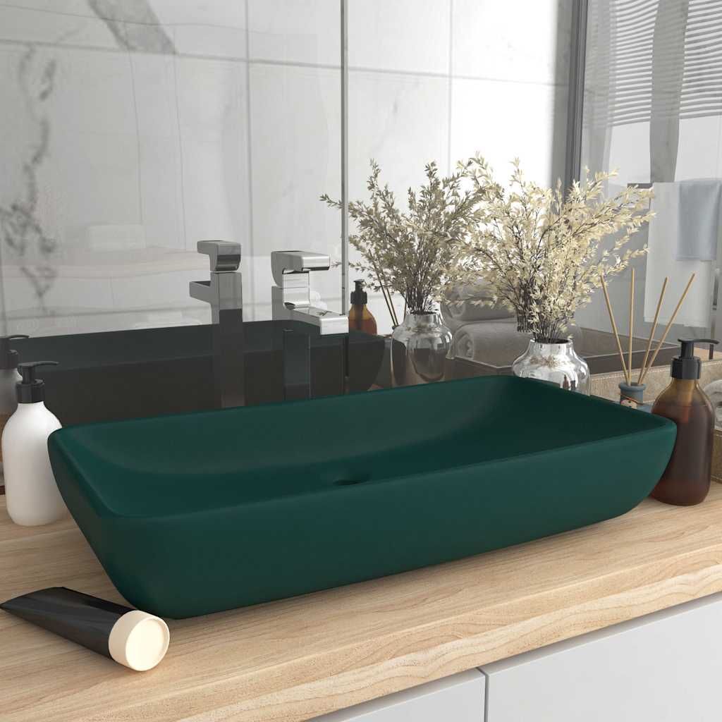 Lavabo Lusso Rettangolare Verde Scuro Opaco 71x38 cm Ceramica vidaXL
