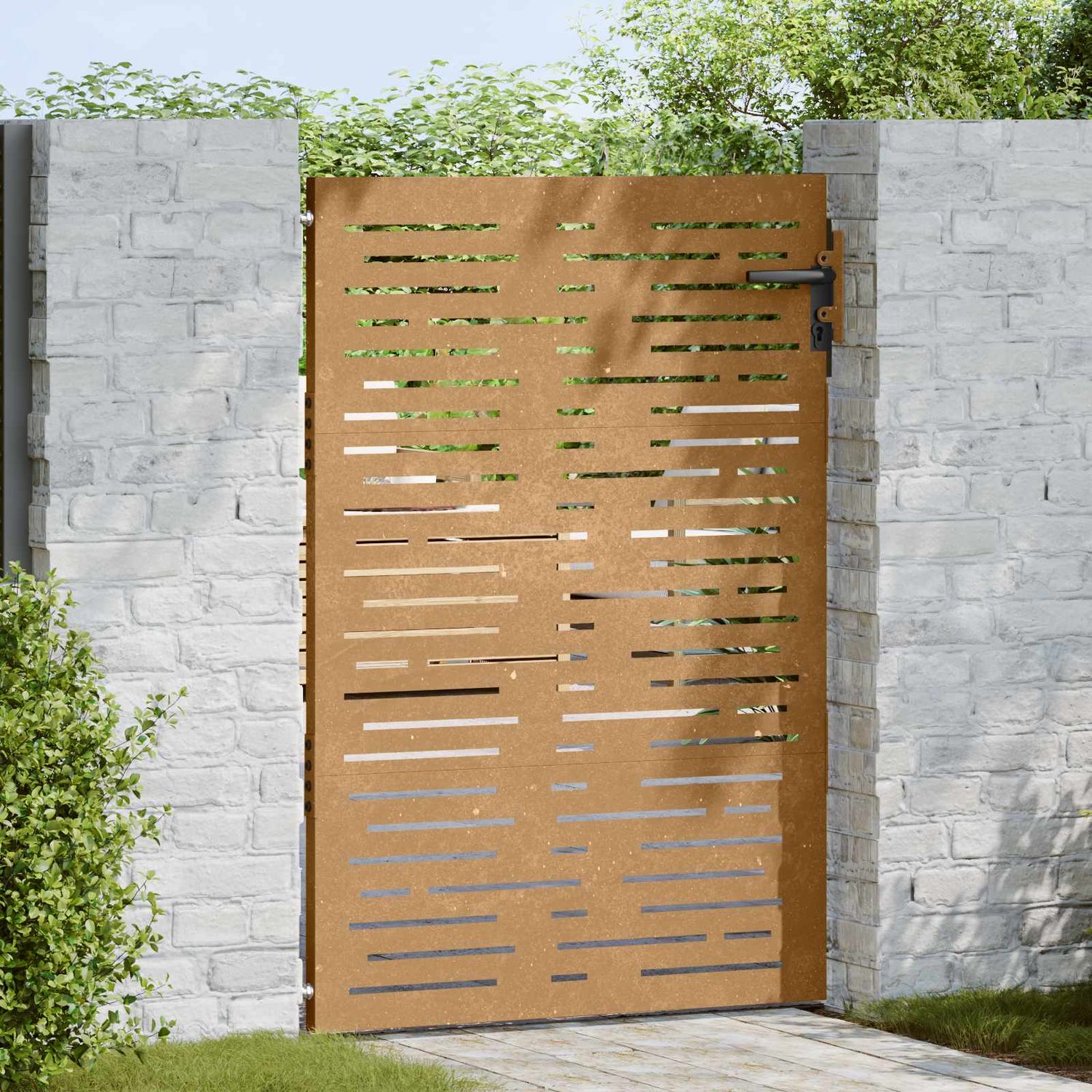 Cancello da giardino 85x150 cm in acciaio Corten design quadrato vidaXL