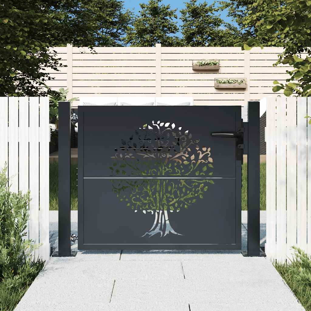 Cancello da giardino antracite 100x100 cm in acciaio con design ad albero vidaXL