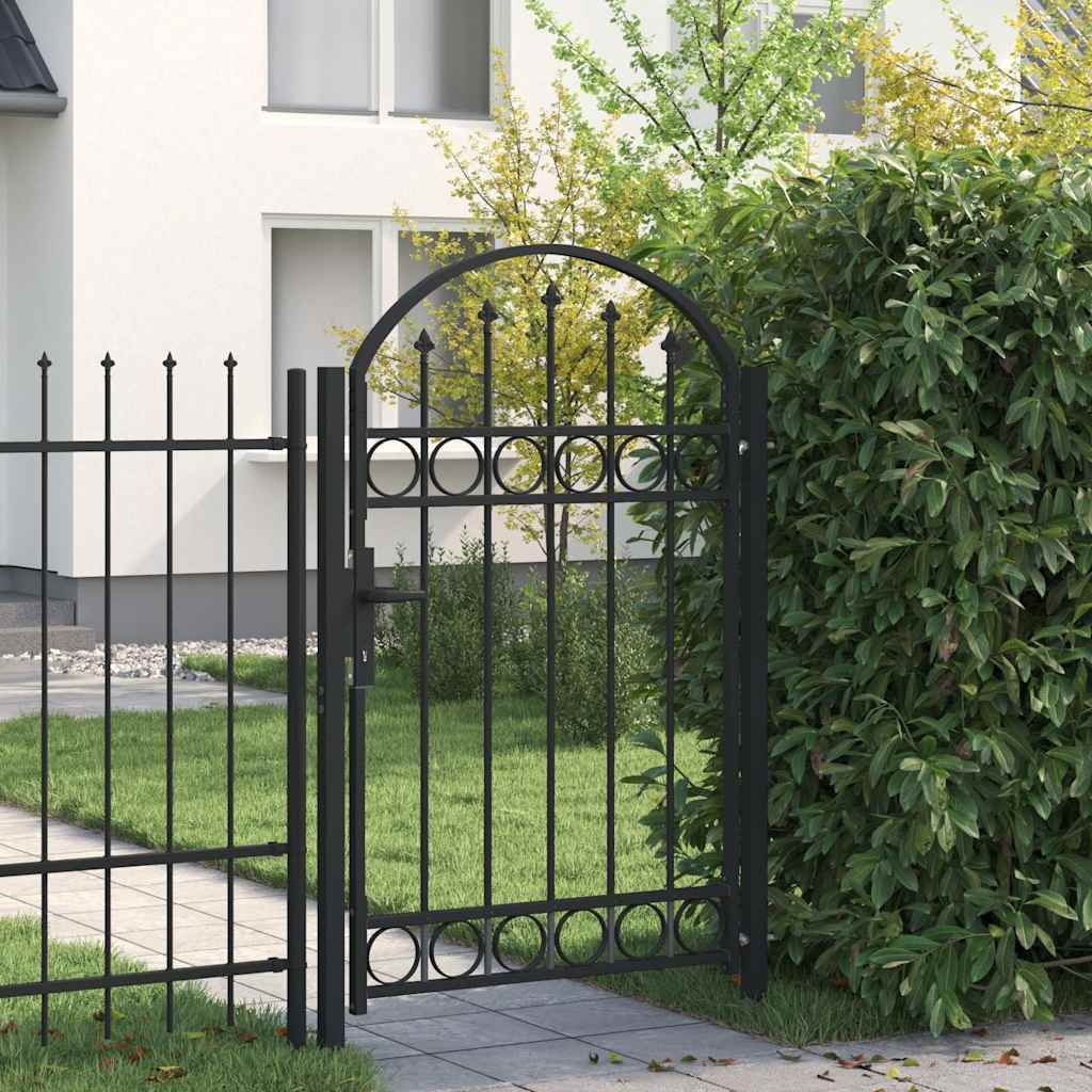 Cancello per recinzione ASSEN con parte superiore ad arco in acciaio 102x150 cm Nero vidaXL