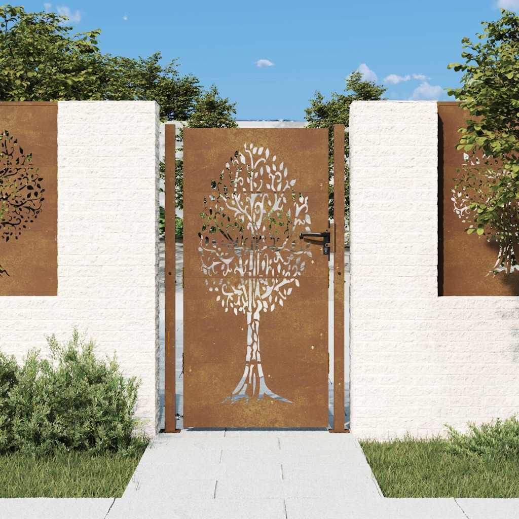 Cancello da giardino 100x175 cm in acciaio Corten con design ad albero vidaXL