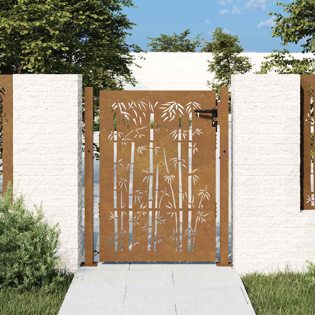 Cancello da giardino 100x125 cm in acciaio Corten e design in bambù vidaXL