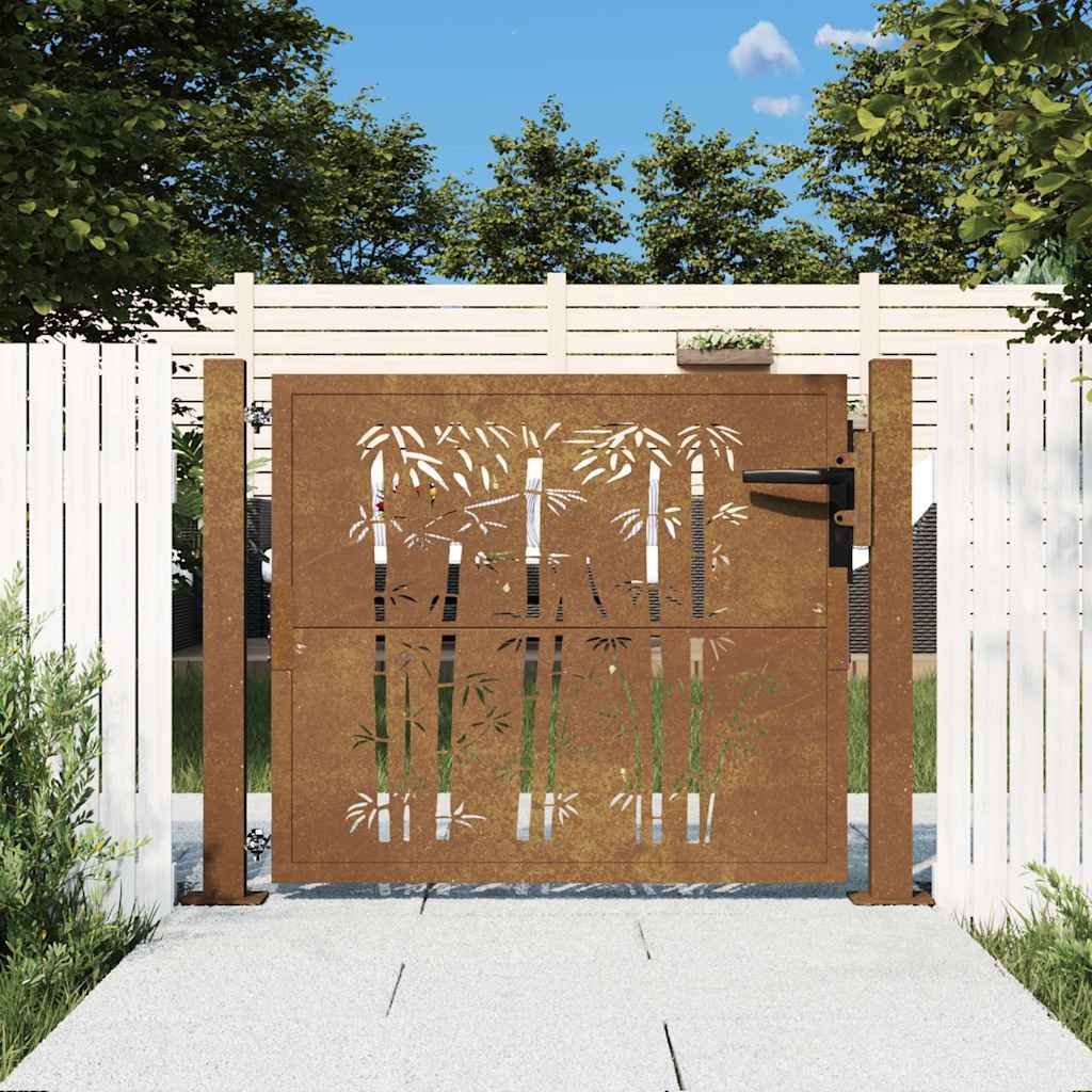 Cancello da giardino 100x75 cm in acciaio Corten e design in bambù vidaXL