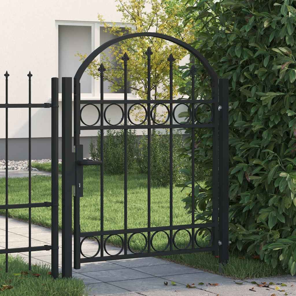 Cancello per recinzione ASSEN con parte superiore ad arco in acciaio 102x125 cm Nero vidaXL
