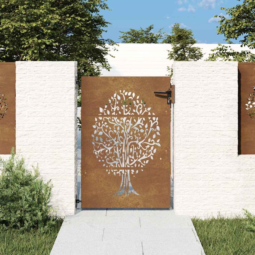 Cancello da giardino 85x125 cm in acciaio Corten con design ad albero vidaXL