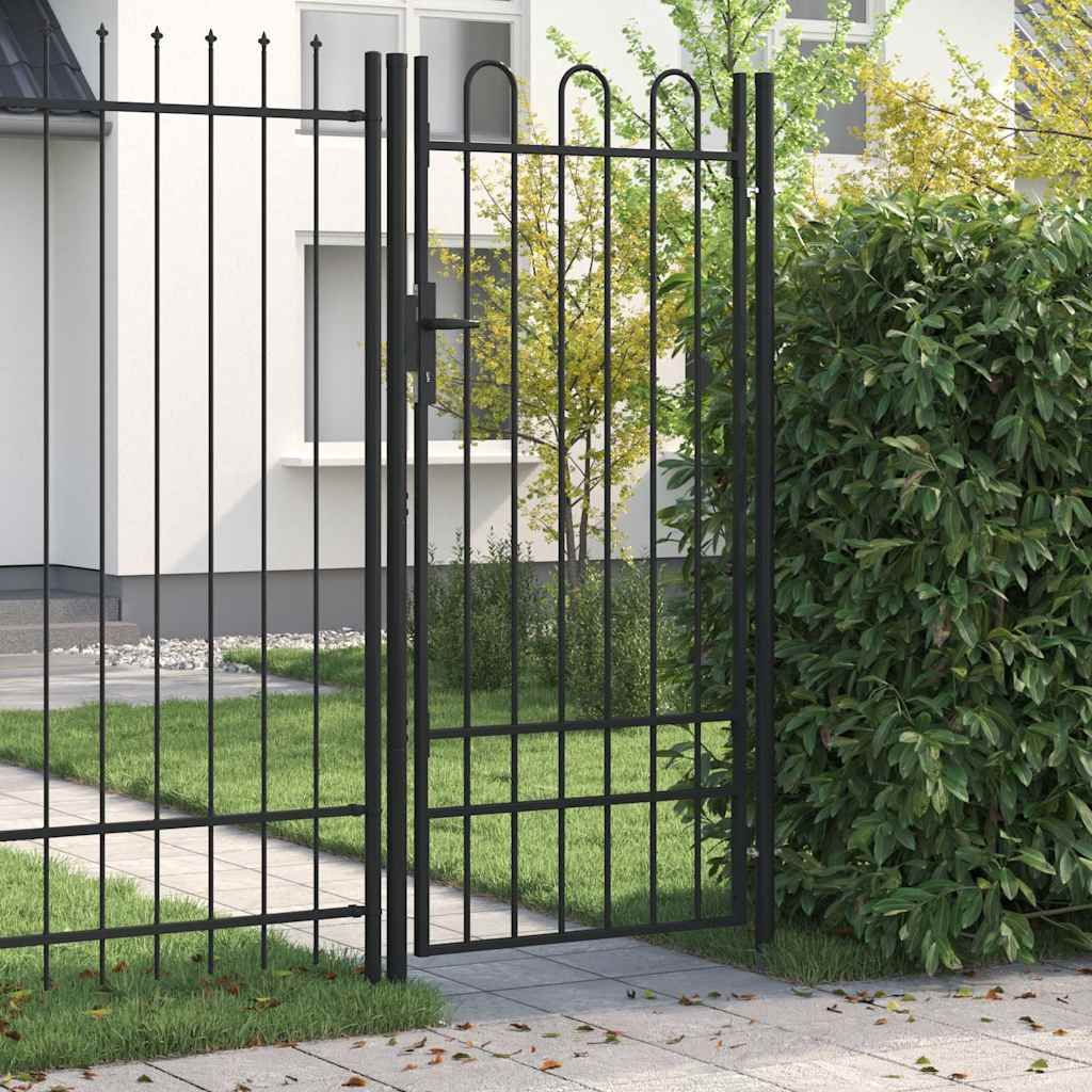 Cancello per recinzione BOXTEL porta singola con parte superiore ad arco in acciaio 1x2 m Nero vidaXL
