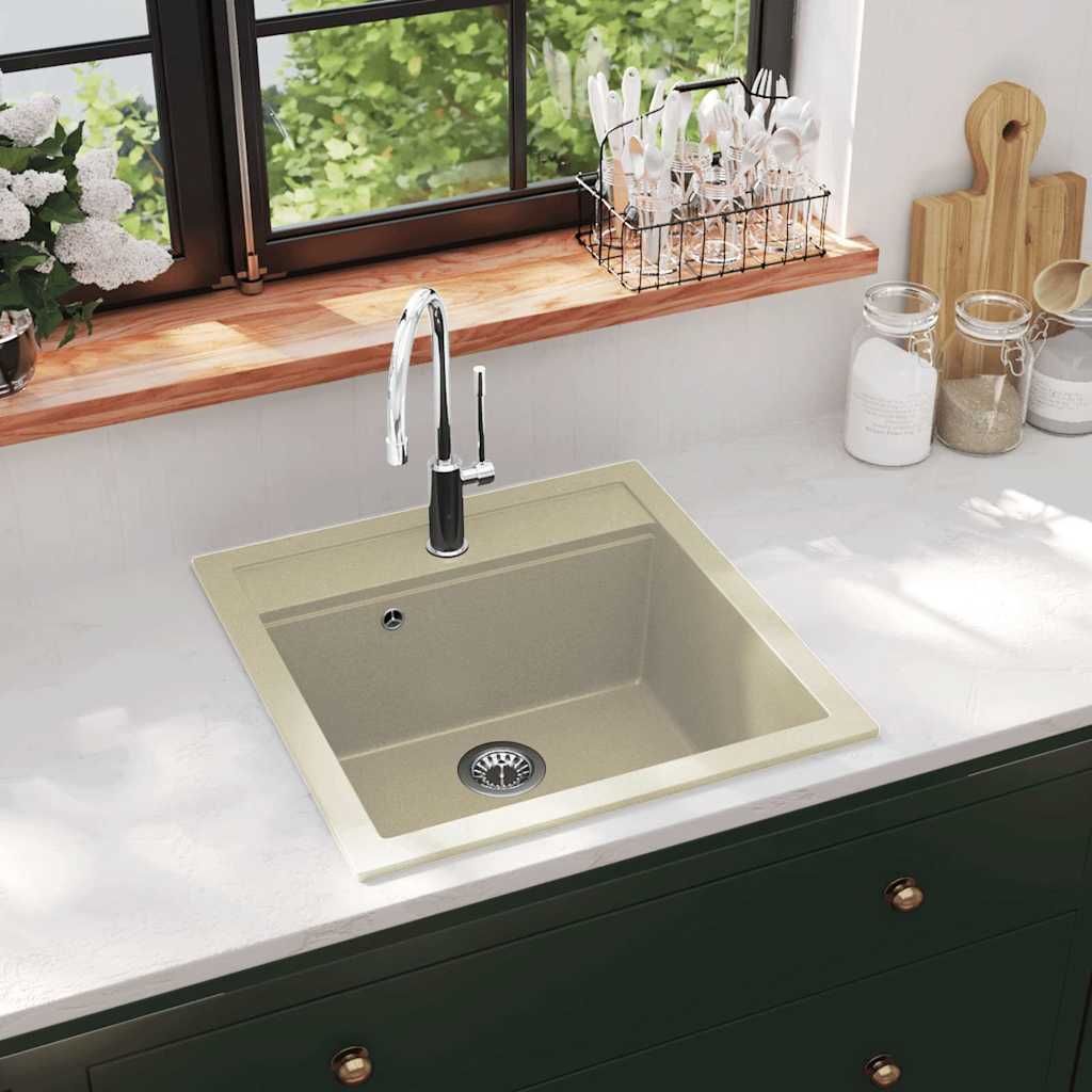 Lavello da Cucina in Granito Vasca Singola Beige vidaXL