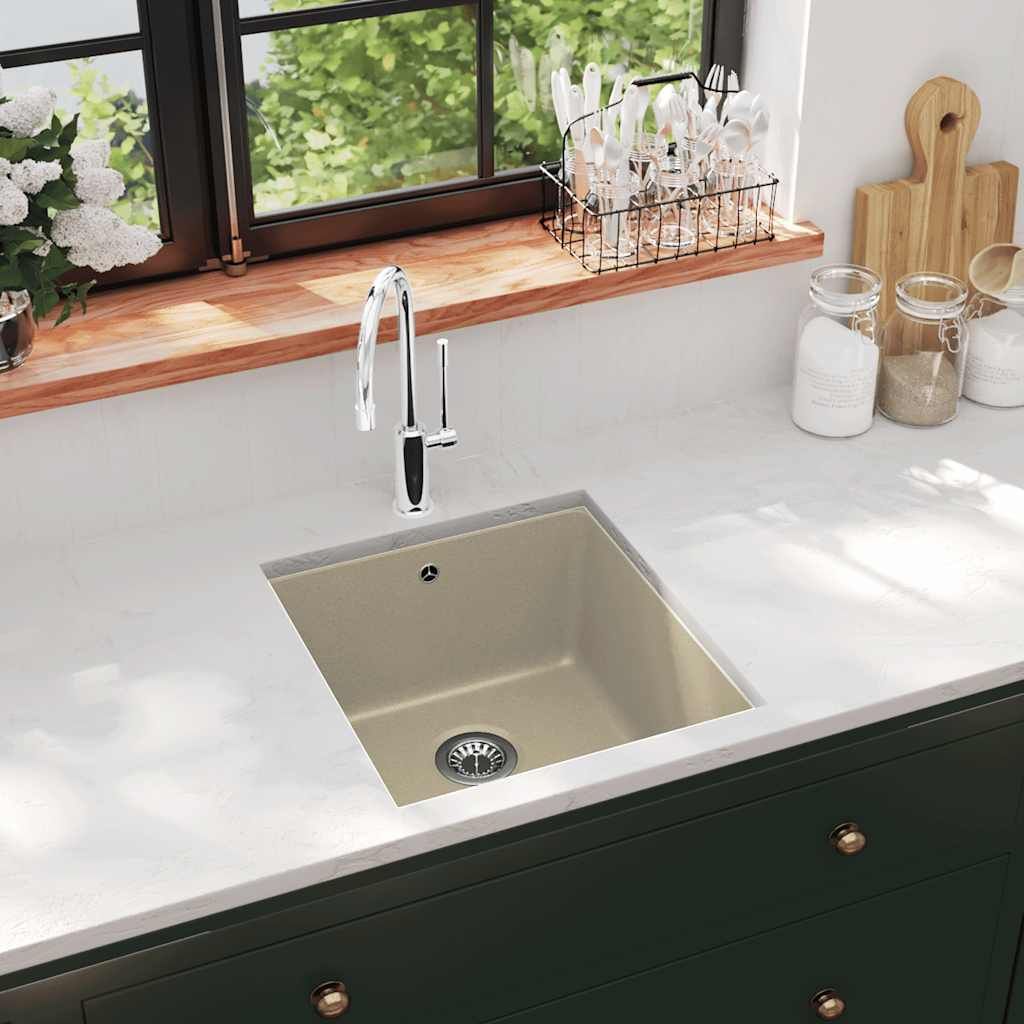 Lavello da Cucina in Granito Vasca Singola Beige vidaXL