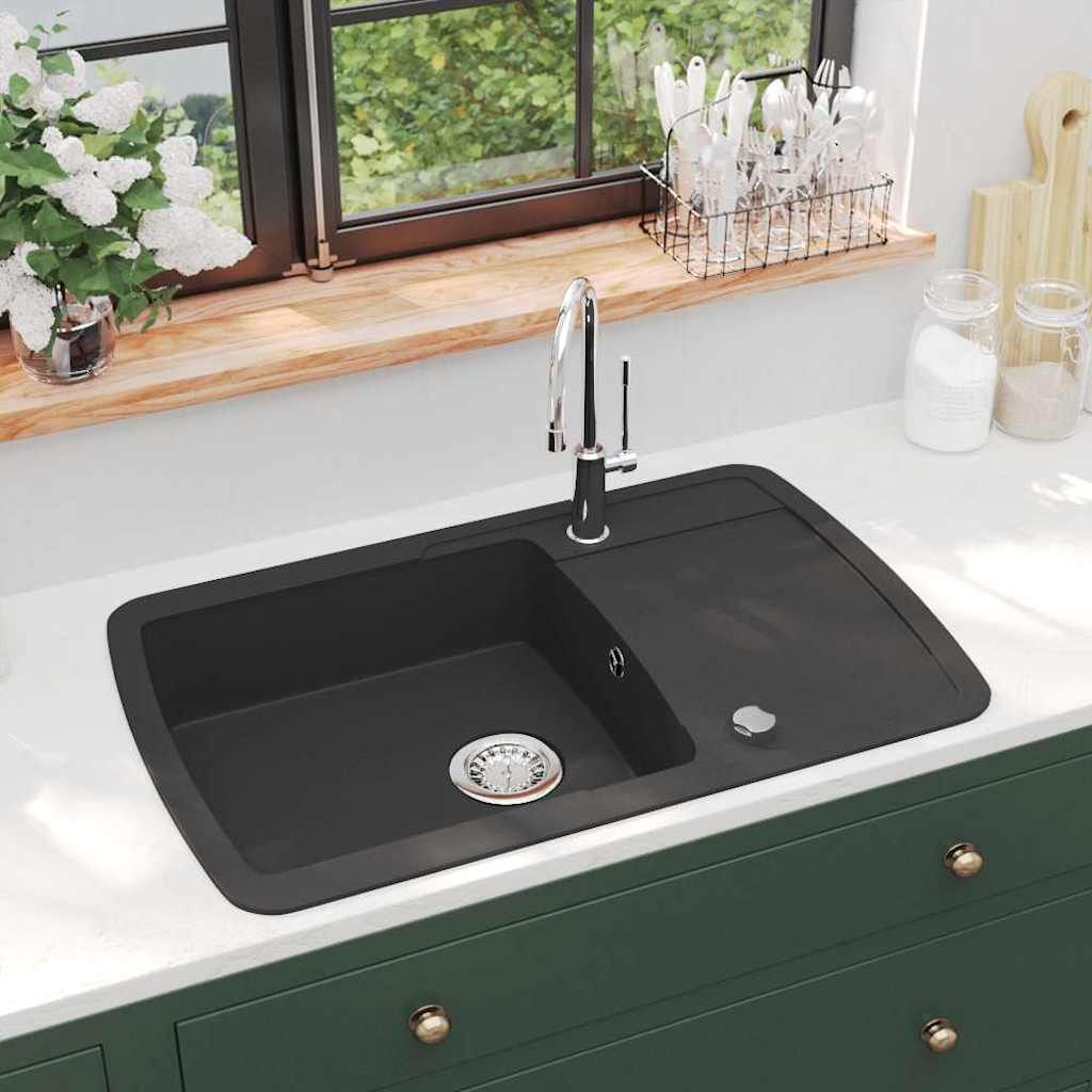 Lavello da Cucina in Granito Vasca Singola Nero vidaXL