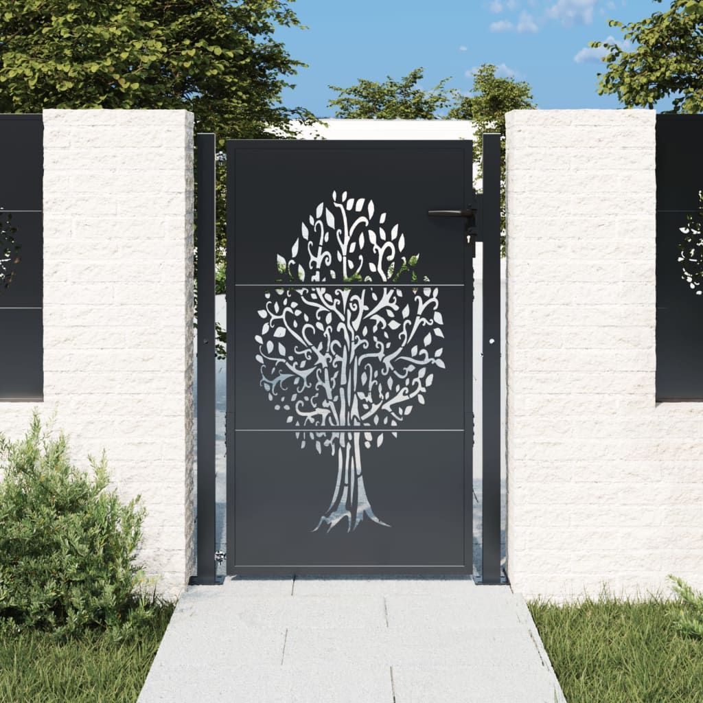 Cancello da giardino antracite 100x150 cm in acciaio con design ad albero vidaXL