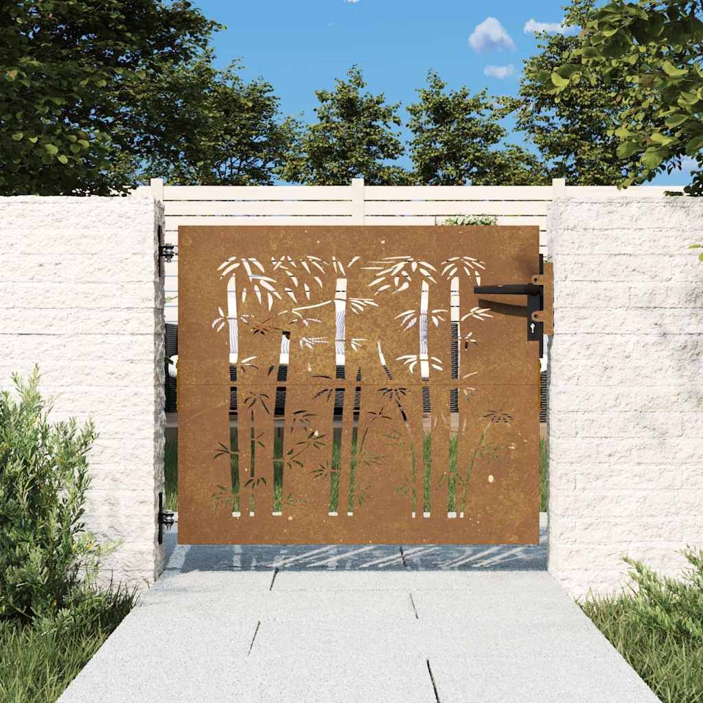Cancello da giardino 85x75 cm in acciaio Corten e design in bambù vidaXL