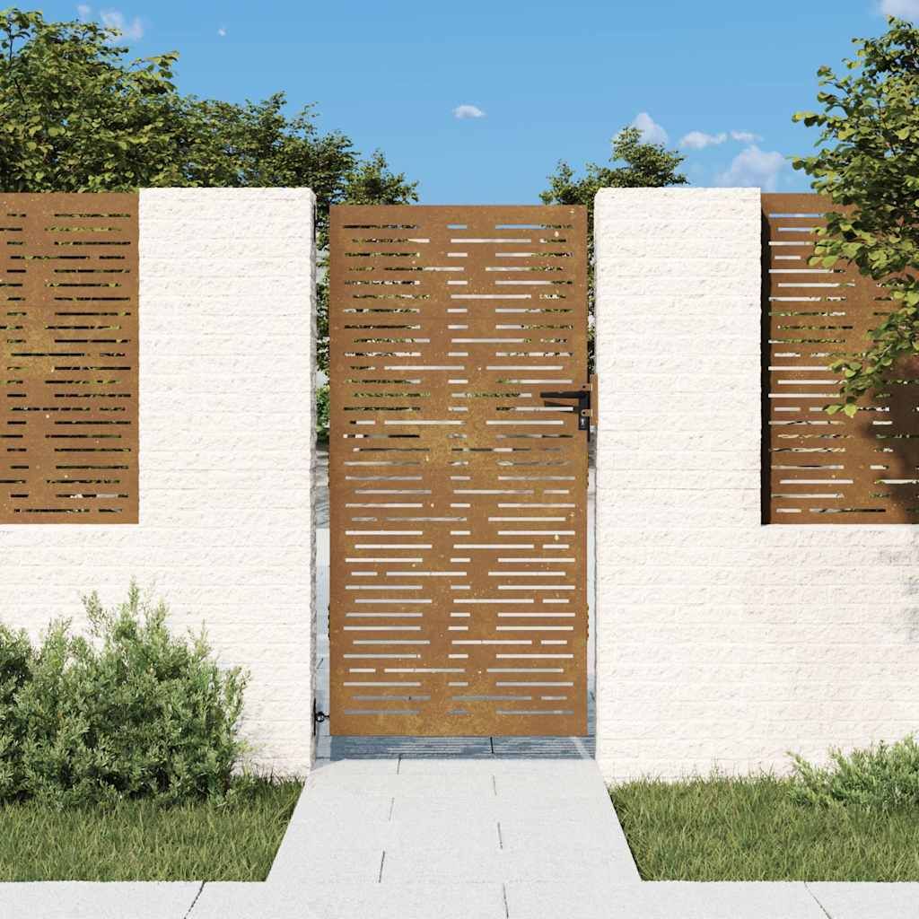 Cancello da giardino 85x200 cm in acciaio Corten design quadrato vidaXL