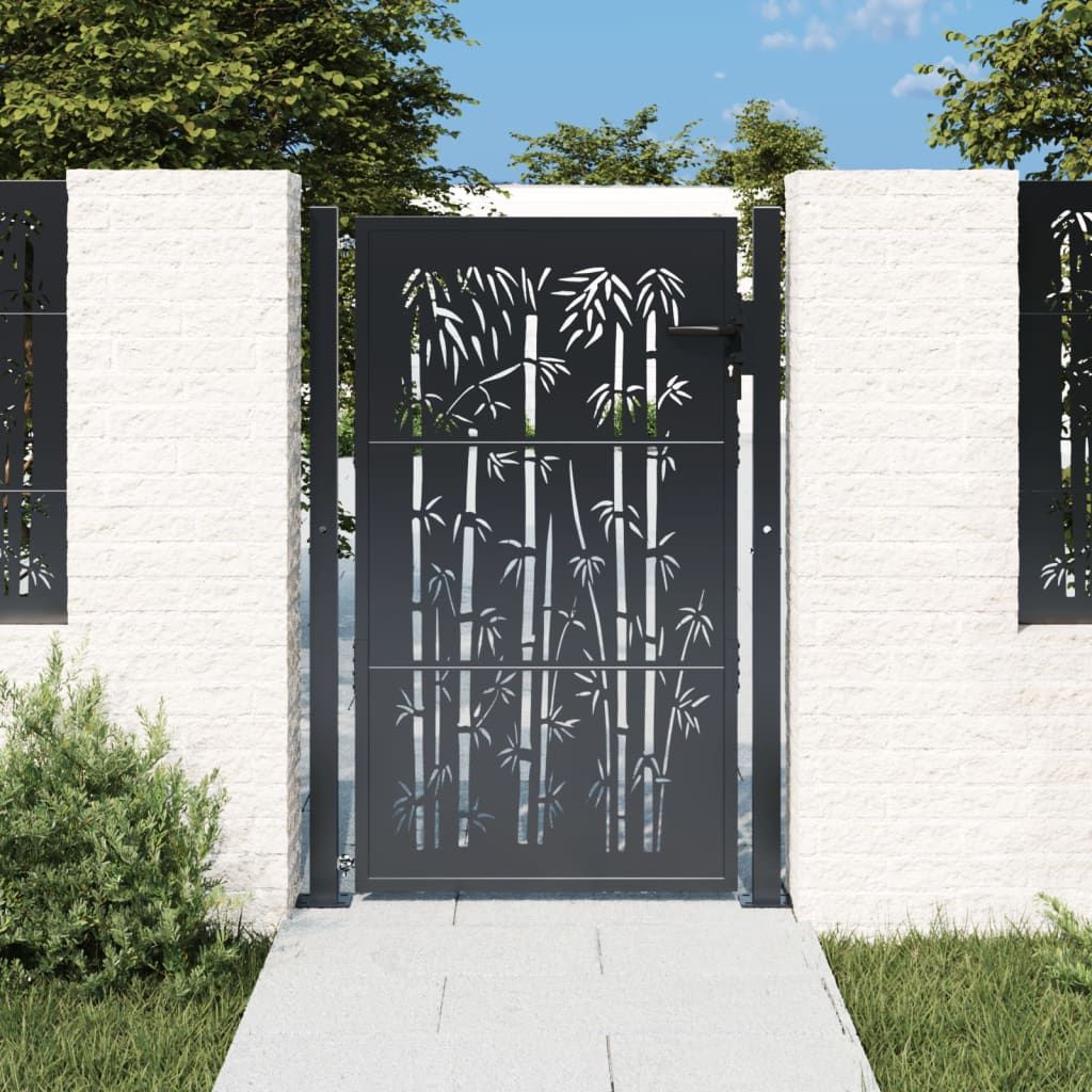 Cancello da giardino antracite 100x125 cm acciaio design bambù vidaXL