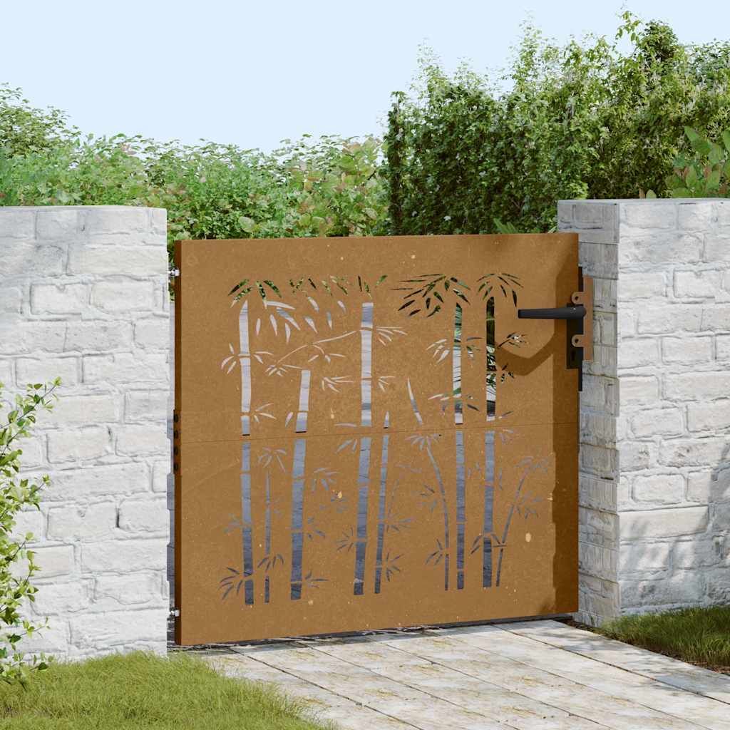 Cancello da giardino 85x100 cm in acciaio corten e bambù vidaXL