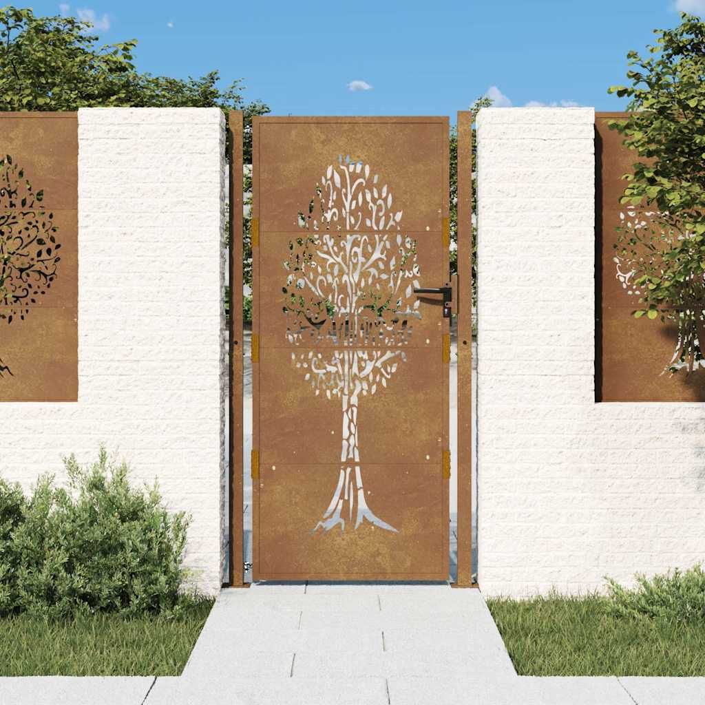 Cancello da giardino 100x175 cm in acciaio Corten con design ad albero vidaXL