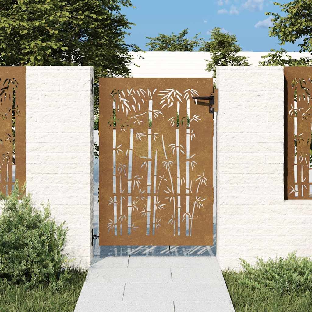 Cancello da giardino 85x125 cm in acciaio Corten e design in bambù vidaXL