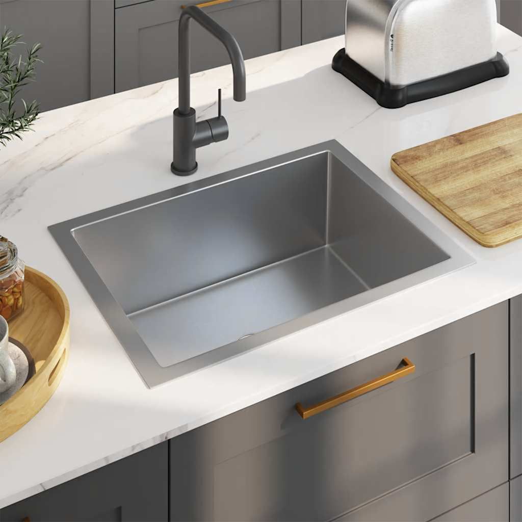 Lavello da Cucina Lavorato a Mano con Filtro in Acciaio Inox vidaXL