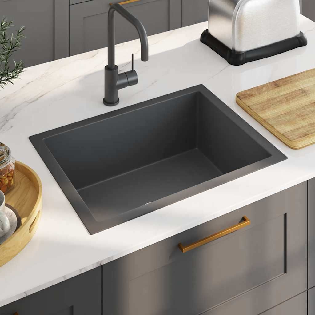 Lavello da Cucina Lavorato a Mano Nero in Acciaio Inox vidaXL