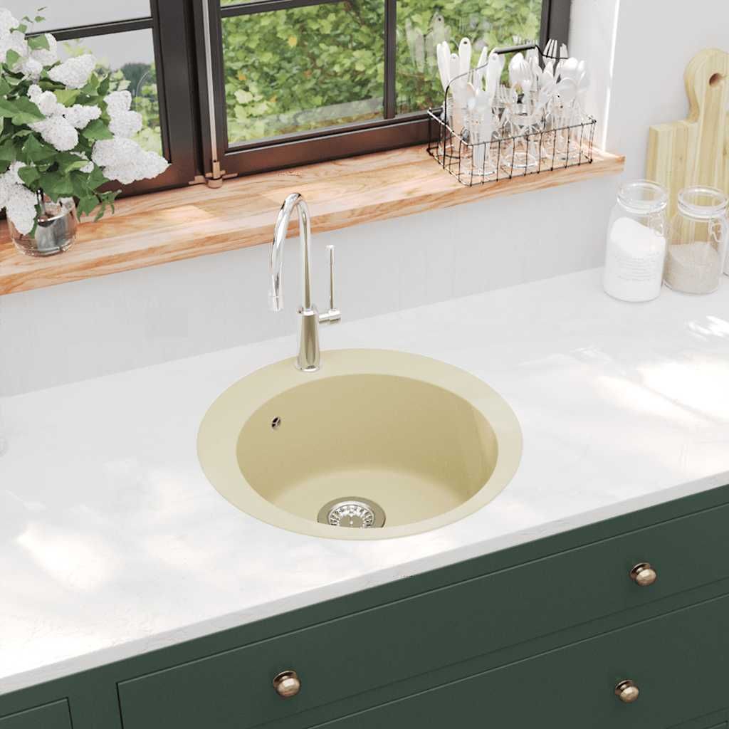 Lavello da Cucina in Granito Vasca Singola Tonda Beige vidaXL