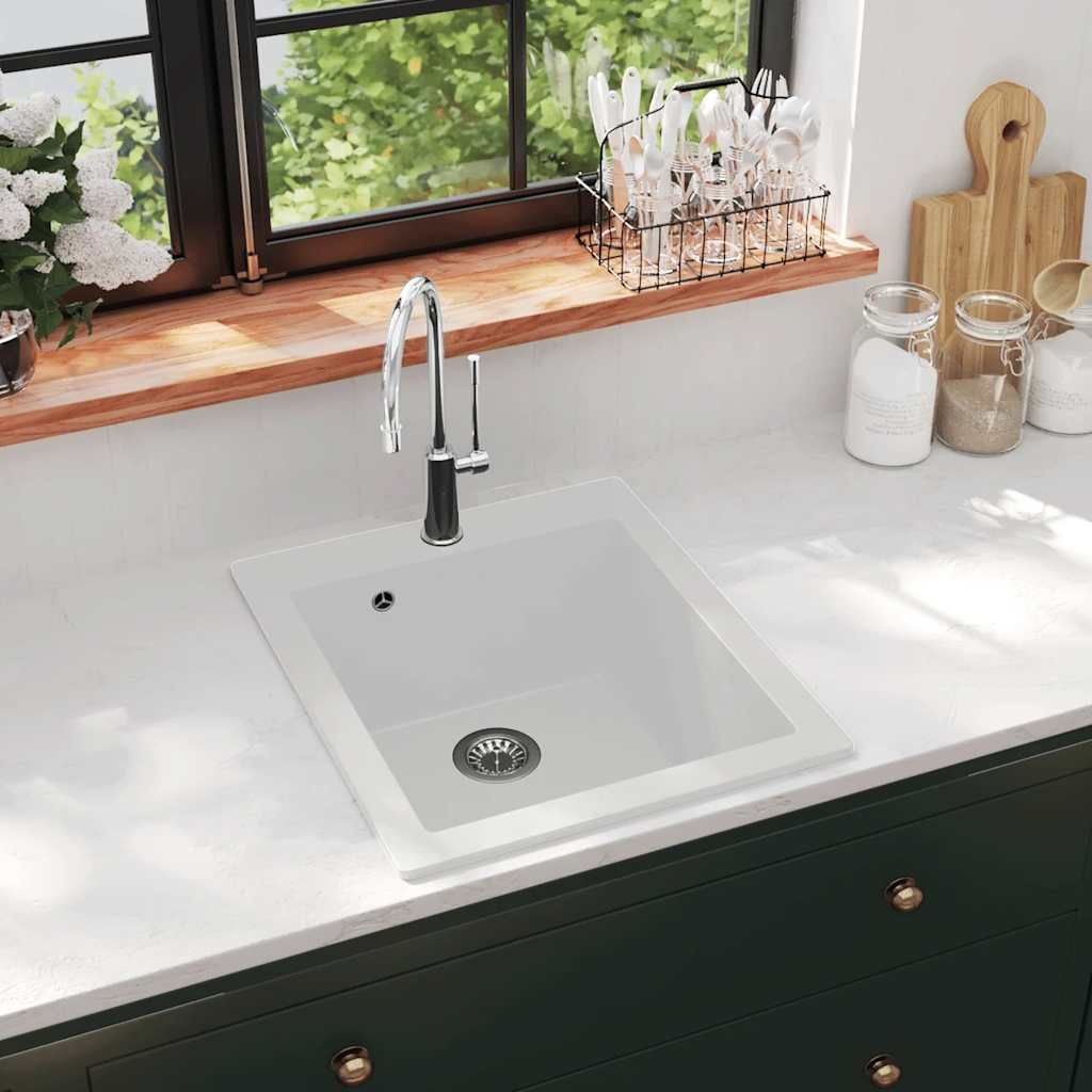 Lavandino Cucina Granito 1 Lavello ad Incasso Bianco vidaXL