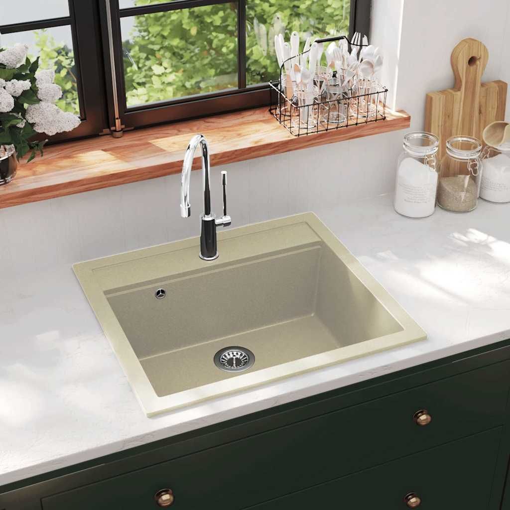 Lavello da Cucina in Granito Vasca Singola Beige vidaXL