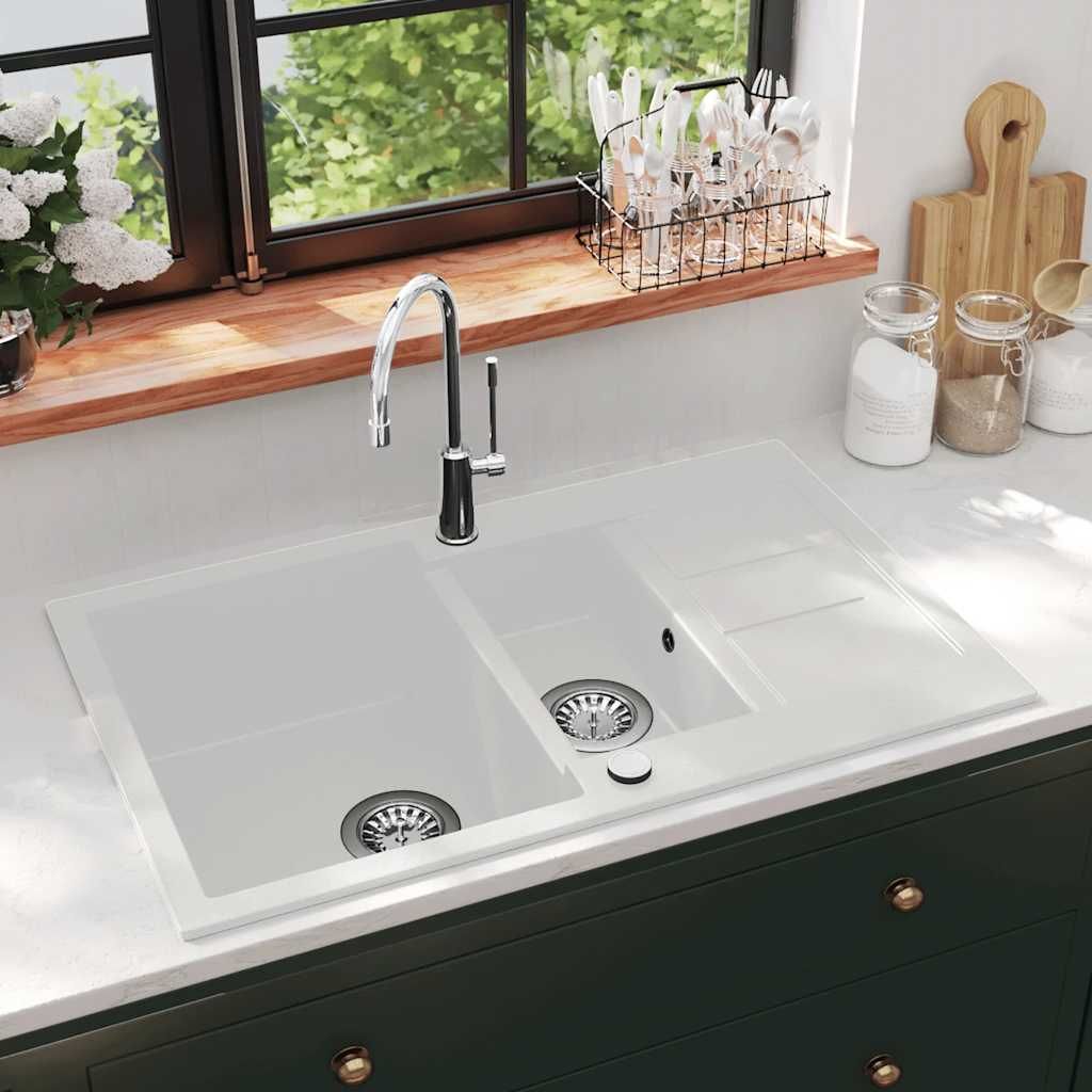 Lavello da Cucina in Granito Vasca Doppia Bianco vidaXL
