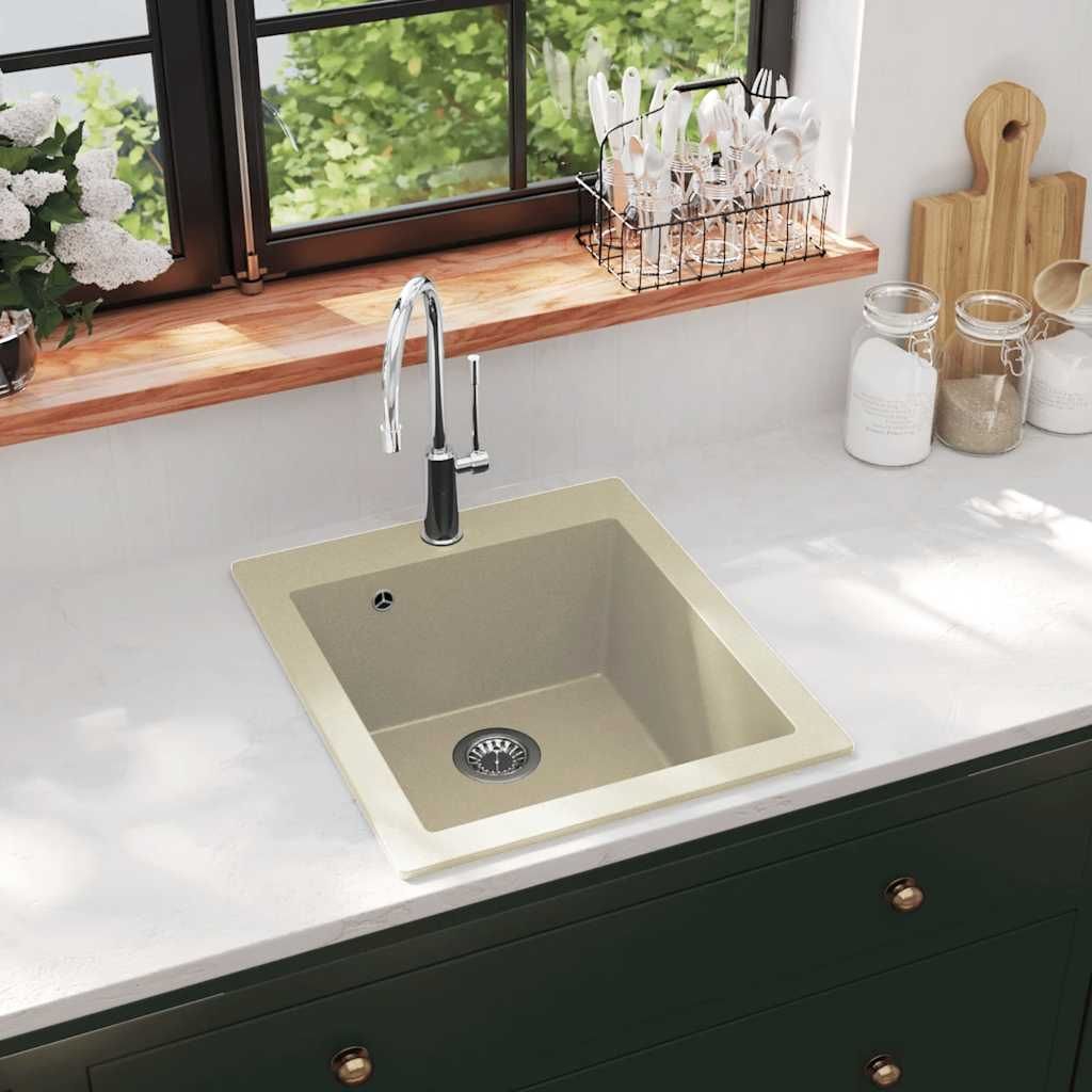 Lavello da Cucina in Granito Vasca Singola Beige vidaXL
