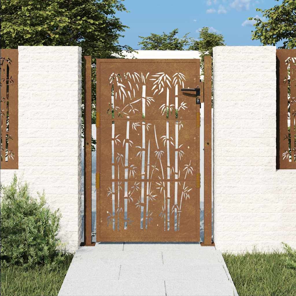 Cancello da giardino 100x125 cm in acciaio Corten e design in bambù vidaXL