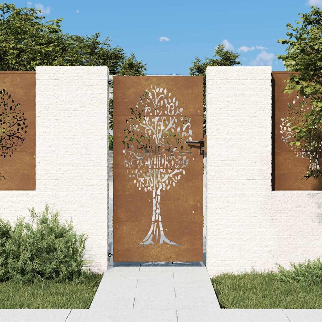 Cancello da giardino 85x175 cm in acciaio Corten con design ad albero vidaXL
