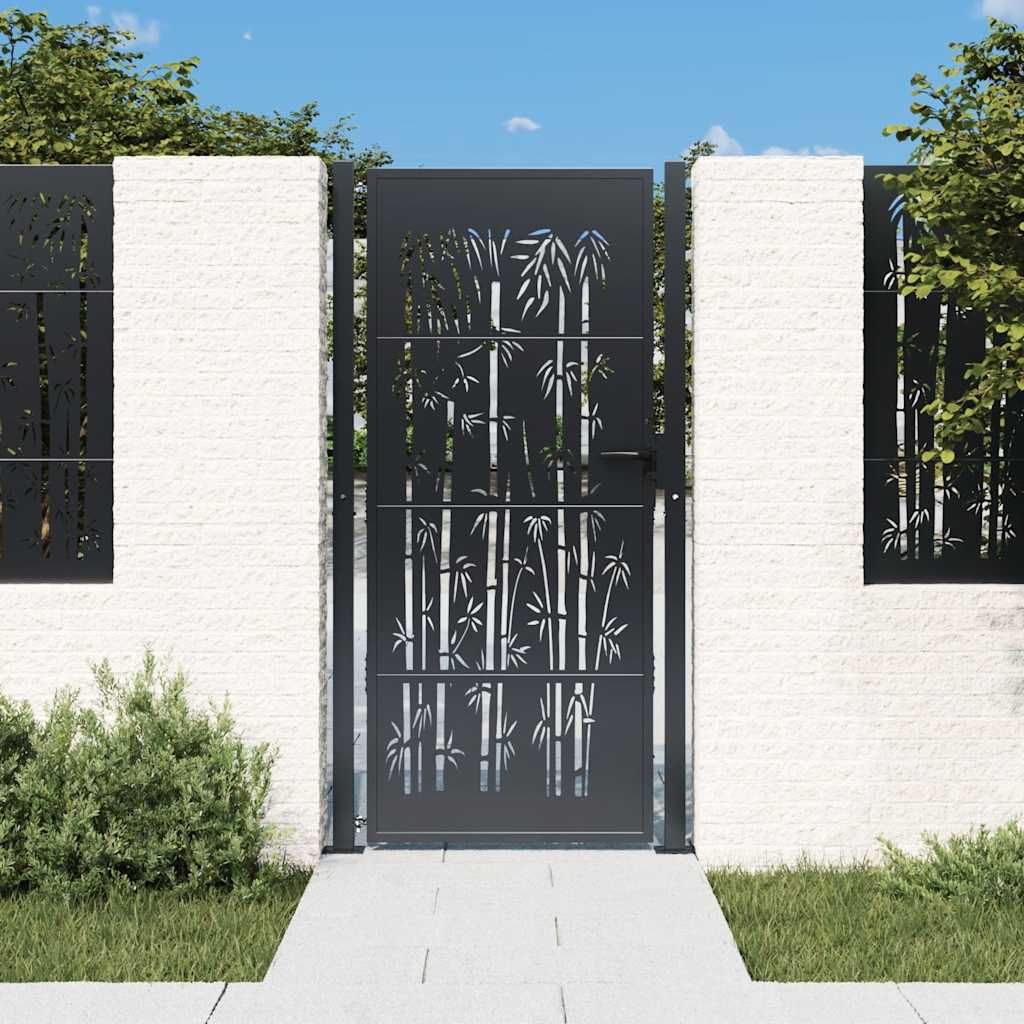 Cancello da giardino antracite 100x175 cm in acciaio e bambù vidaXL
