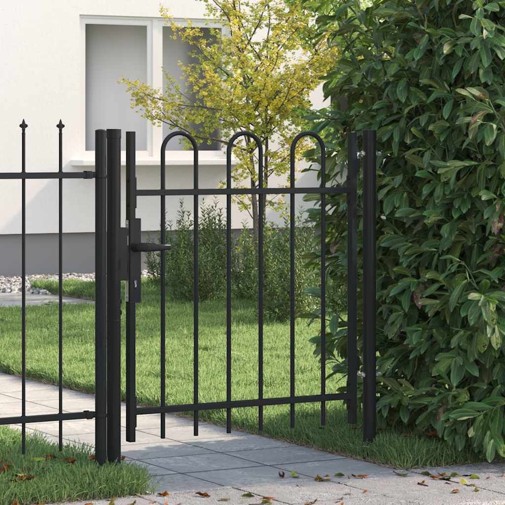 Cancello per recinzione BOXTEL porta singola con parte superiore ad arco in acciaio 1x1 m Nero vidaXL