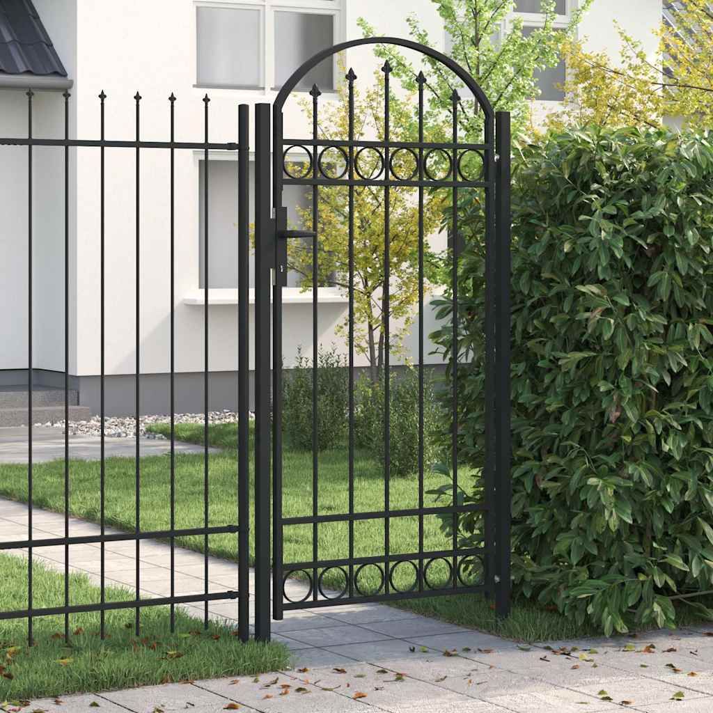 Cancello per recinzione ASSEN con parte superiore ad arco in acciaio 102x200 cm Nero vidaXL