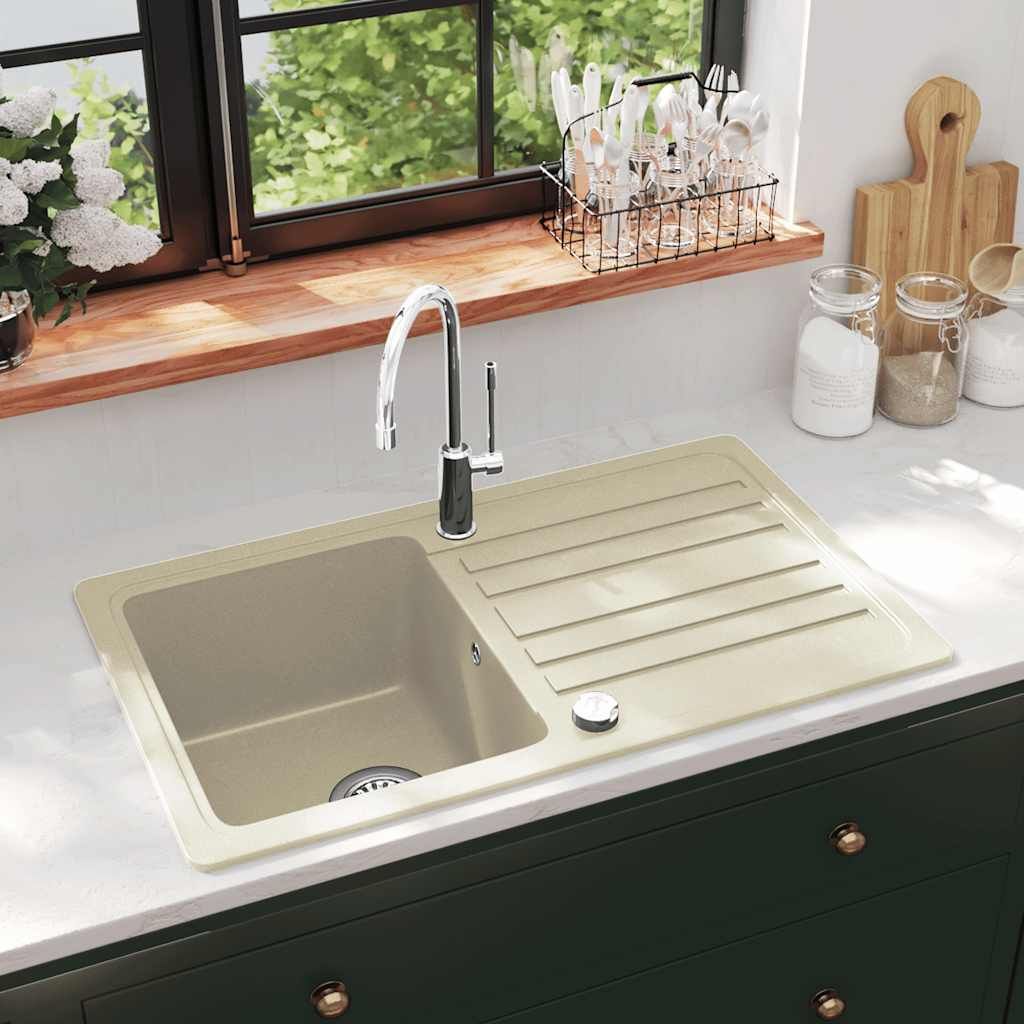 Lavello da Cucina in Granito Vasca Singola Beige vidaXL