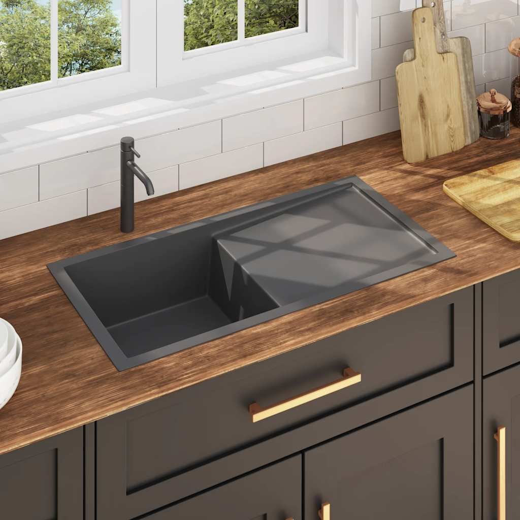 Lavello da Cucina Lavorato a Mano Nero in Acciaio Inox vidaXL