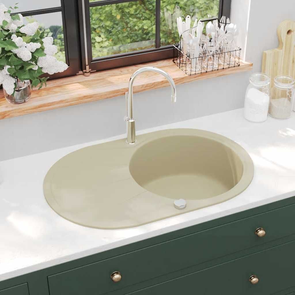 Lavello da Cucina in Granito Vasca Singola Ovale Beige vidaXL