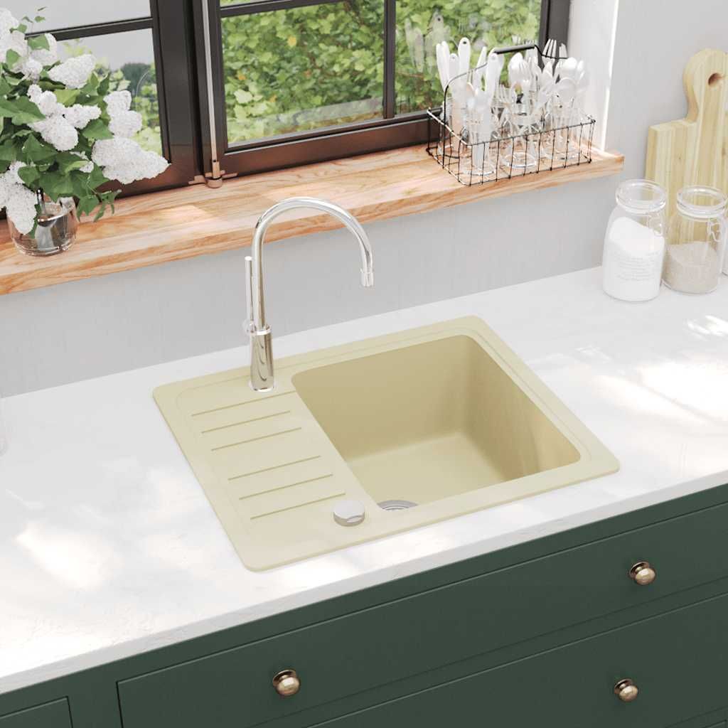 Lavello da Cucina in Granito Vasca Singola Beige vidaXL