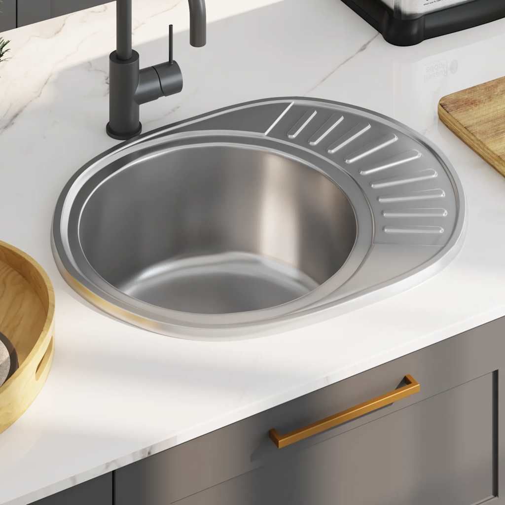 Lavello da Cucina con Filtro e Sifone Ovale in Acciaio Inox vidaXL