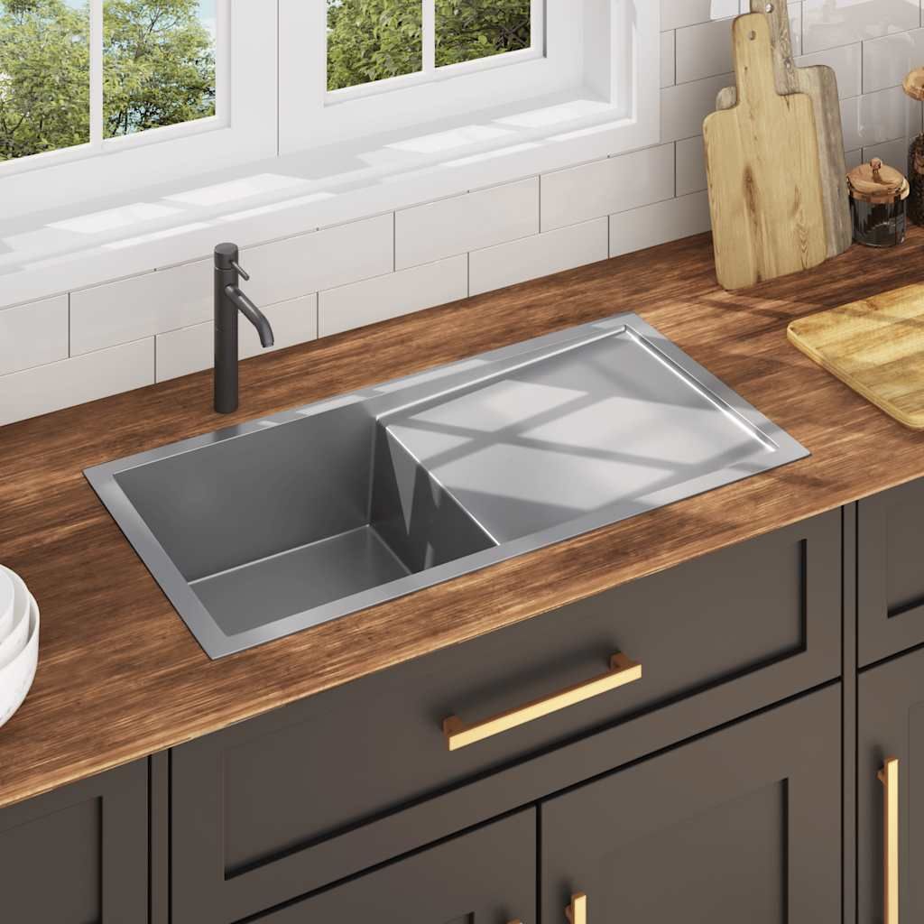 Lavello da Cucina Lavorato a Mano in Acciaio Inox vidaXL