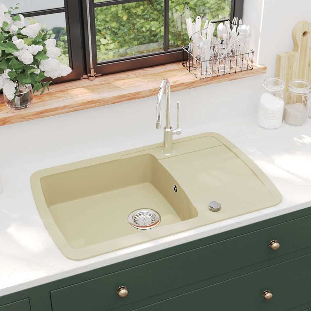 Lavello da Cucina in Granito Vasca Singola Beige vidaXL