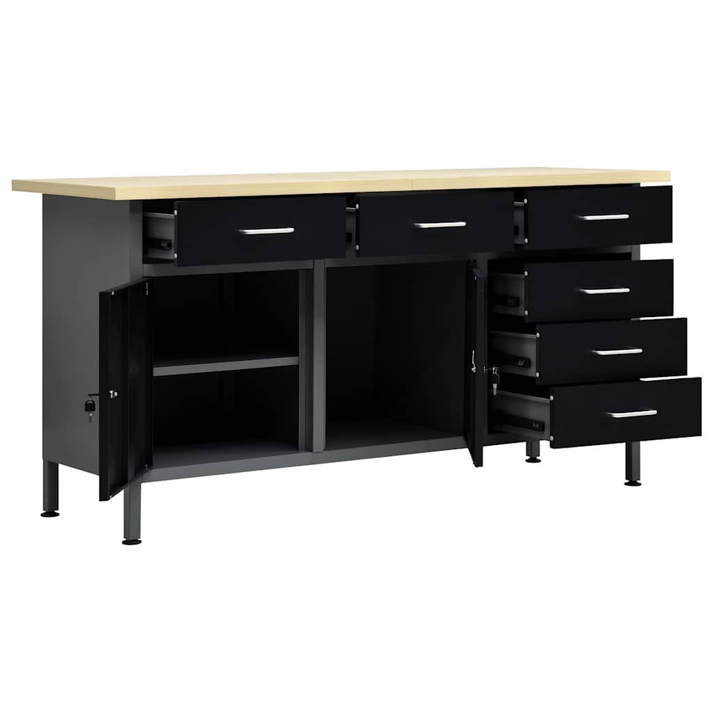Banco da Lavoro Nero 160x60x85 cm in Acciaio vidaXL