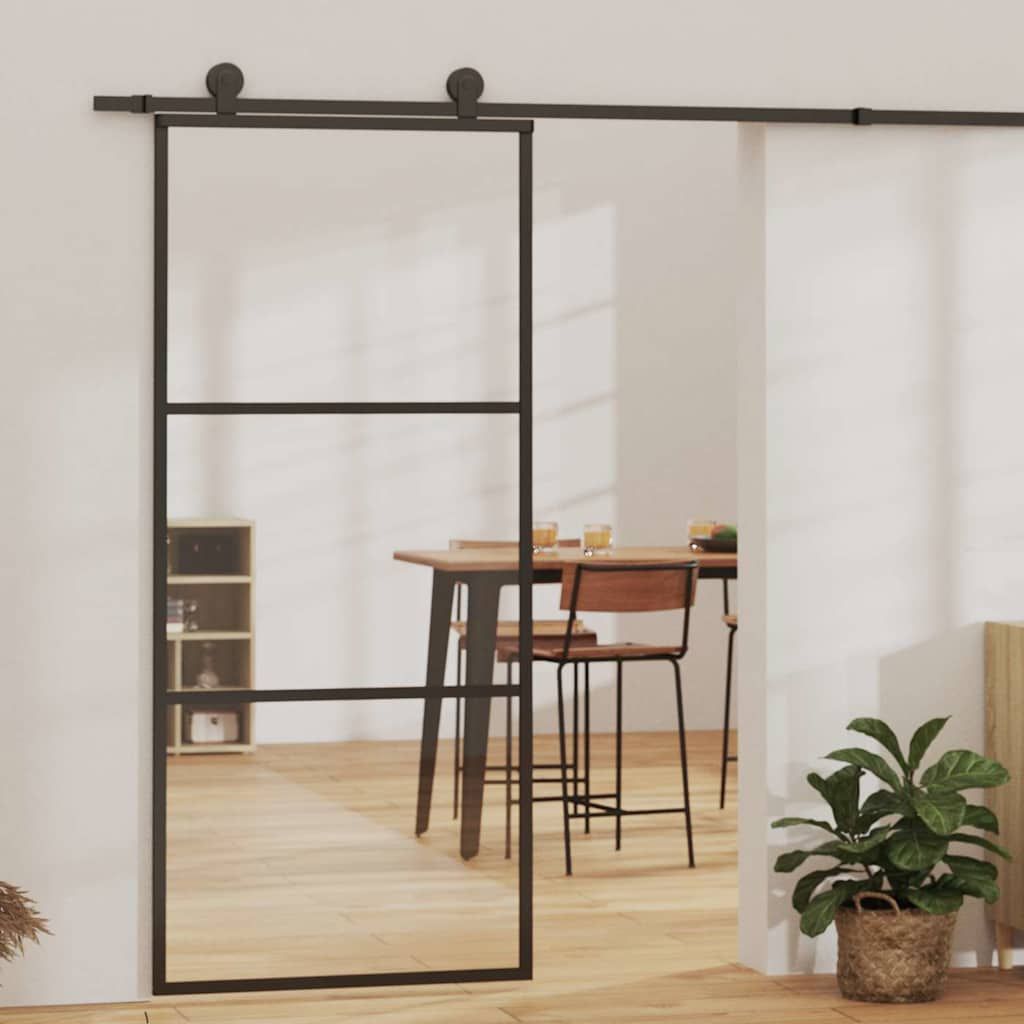 Porta Scorrevole in Vetro ESG e Alluminio 90x205 cm Nera vidaXL