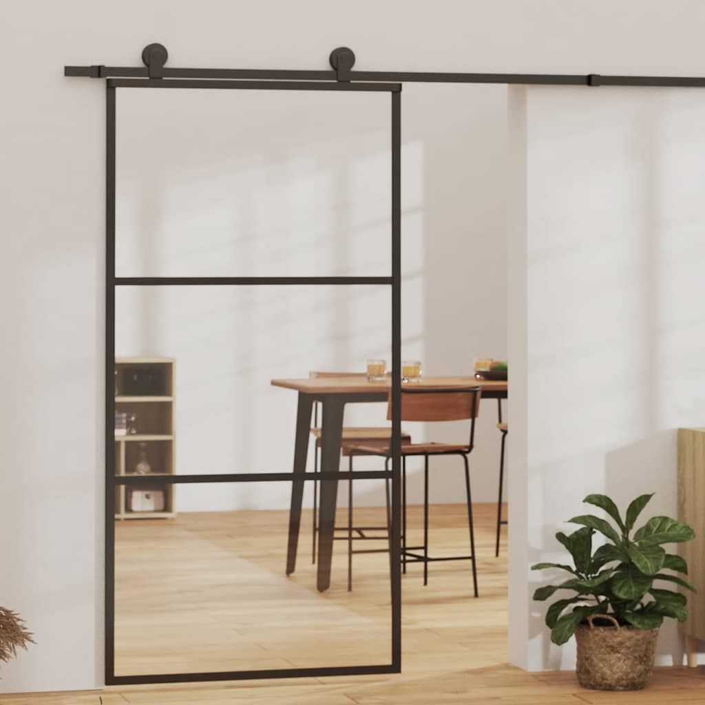 Porta Scorrevole in Vetro ESG e Alluminio 102x205 cm Nera vidaXL