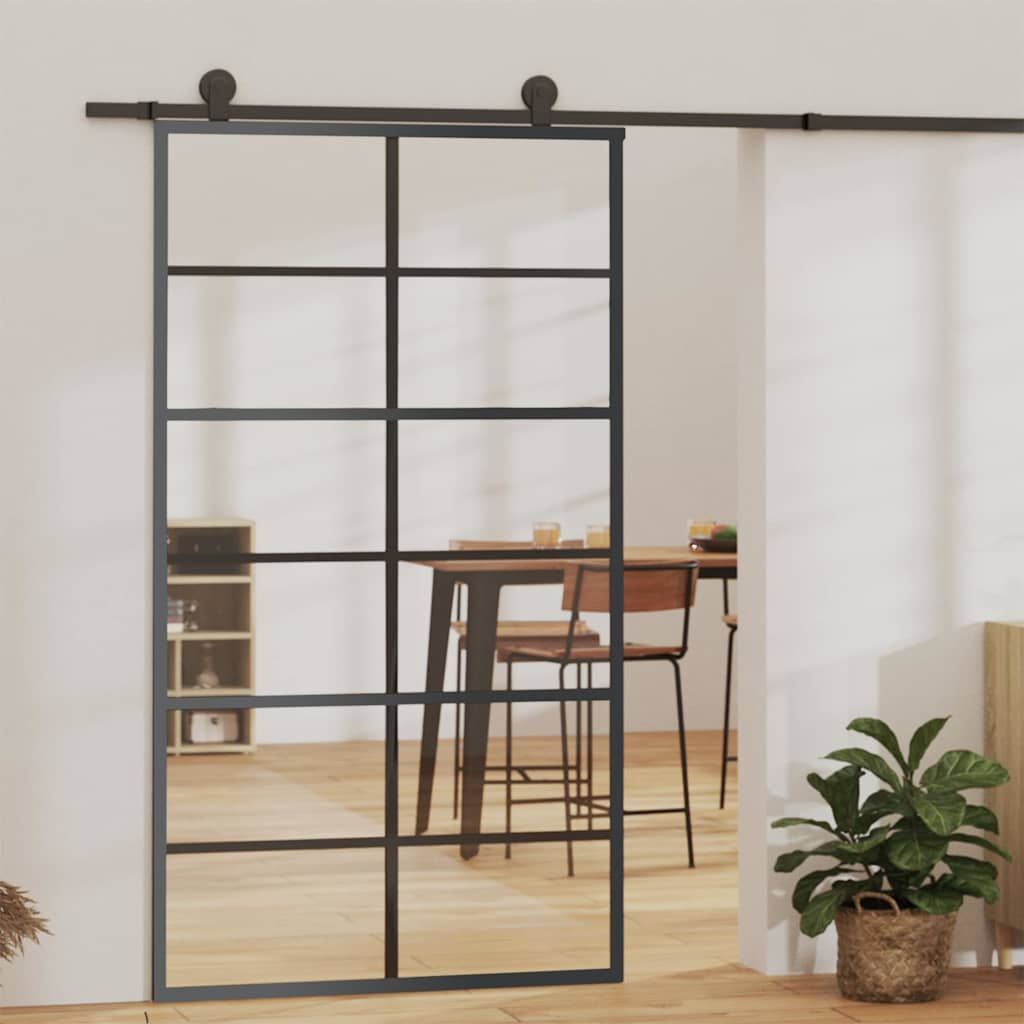 Porta Scorrevole in Vetro ESG e Alluminio 102x205 cm Nera vidaXL