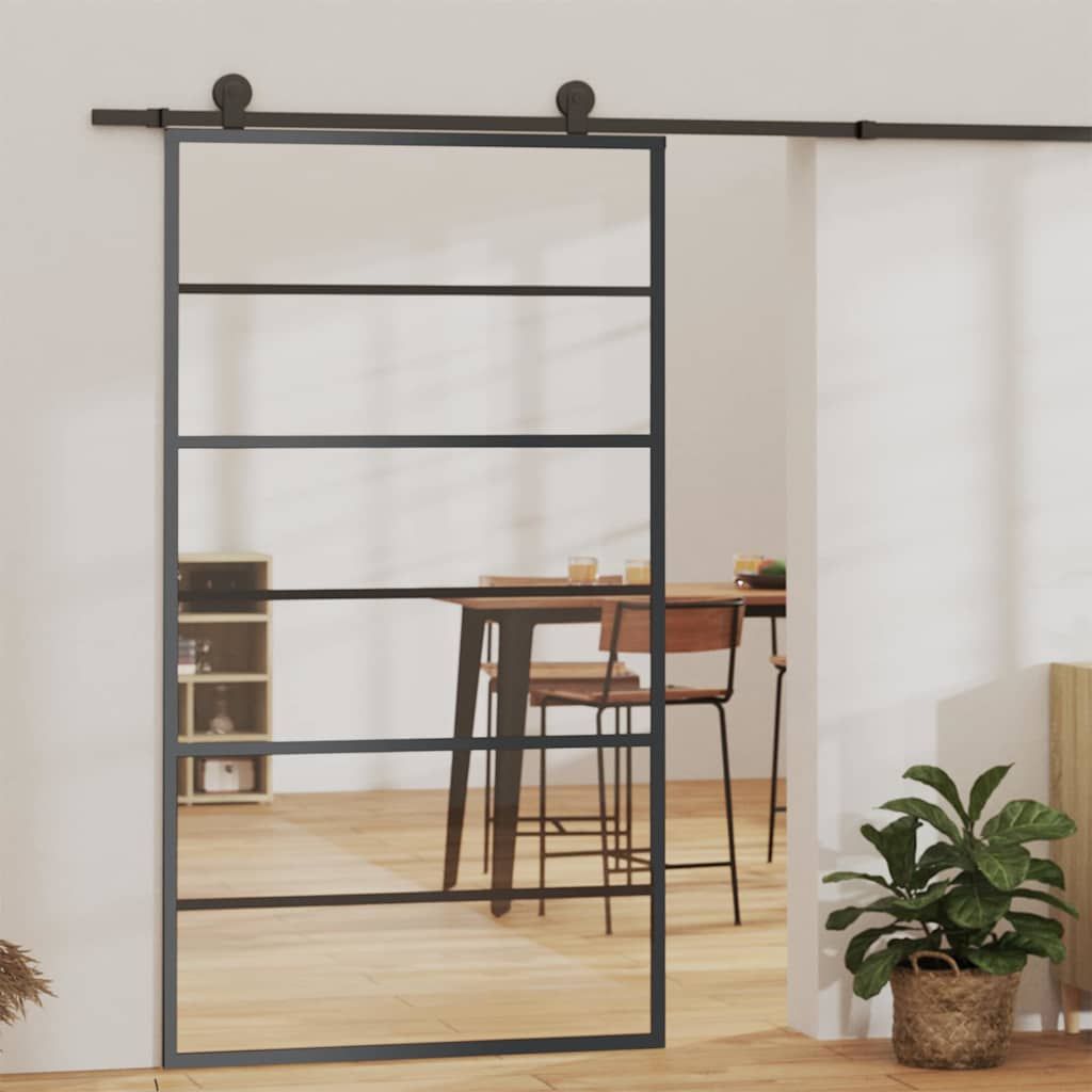 Porta Scorrevole in Vetro ESG e Alluminio 102x205 cm Nera vidaXL