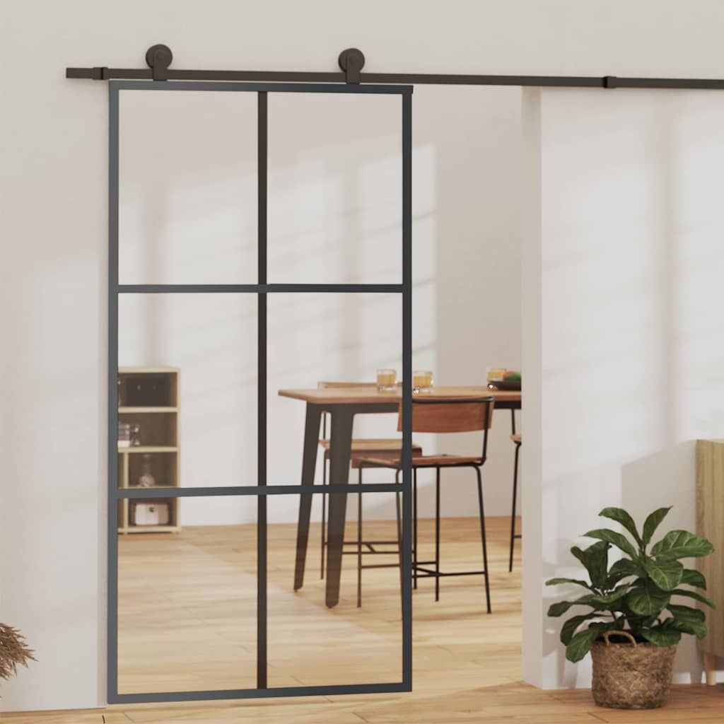 Porta Scorrevole in Vetro ESG e Alluminio 102x205 cm Nera vidaXL