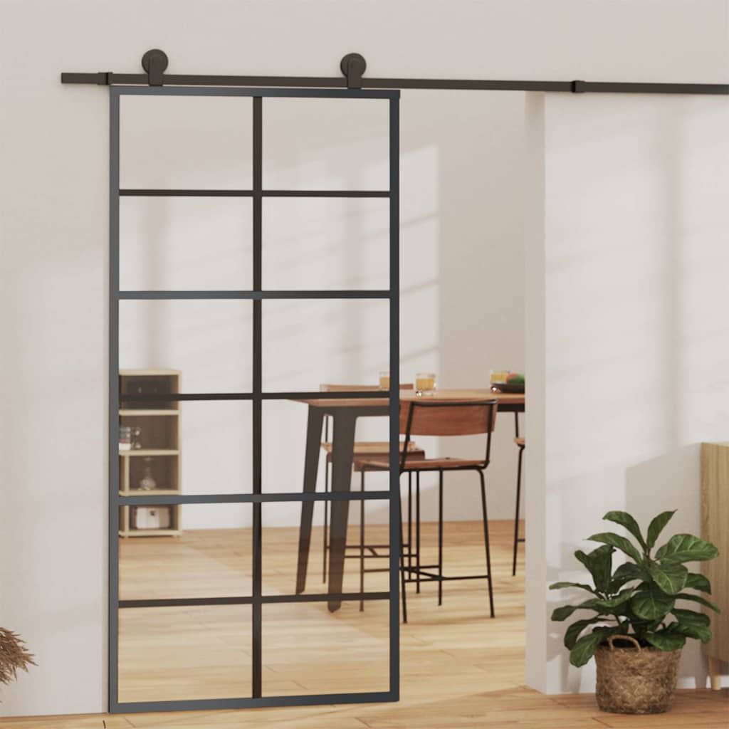 Porta Scorrevole in Vetro ESG e Alluminio 90x205 cm Nera vidaXL