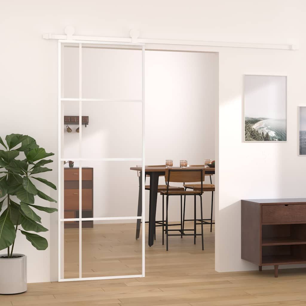 Porta Scorrevole ESG Vetro e Alluminio 76x205 cm Bianca vidaXL