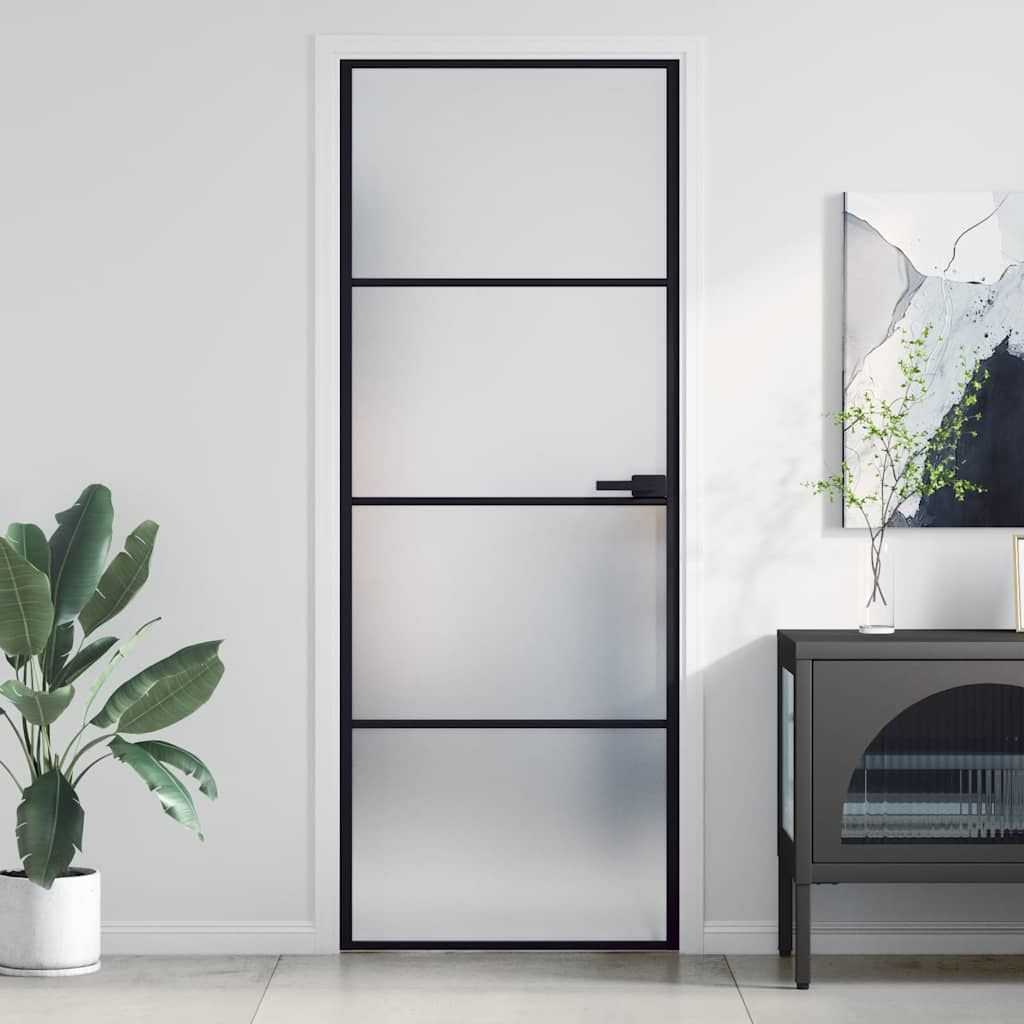Porta per Interni Nera 76x201,5cm Vetro Temperato e Alluminio vidaXL