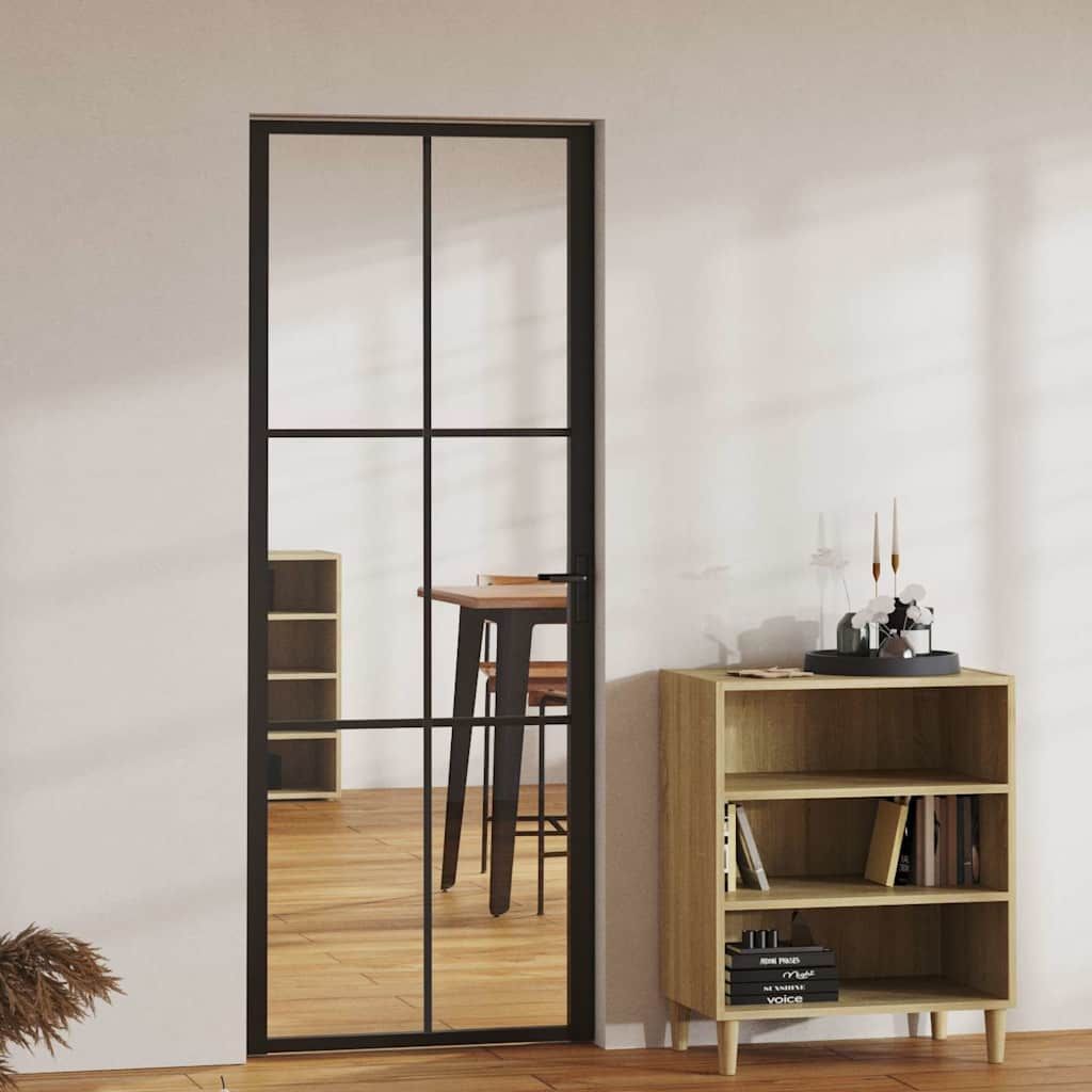 Porta da Interno ESG Vetro e Alluminio 76x201,5 cm Nera vidaXL